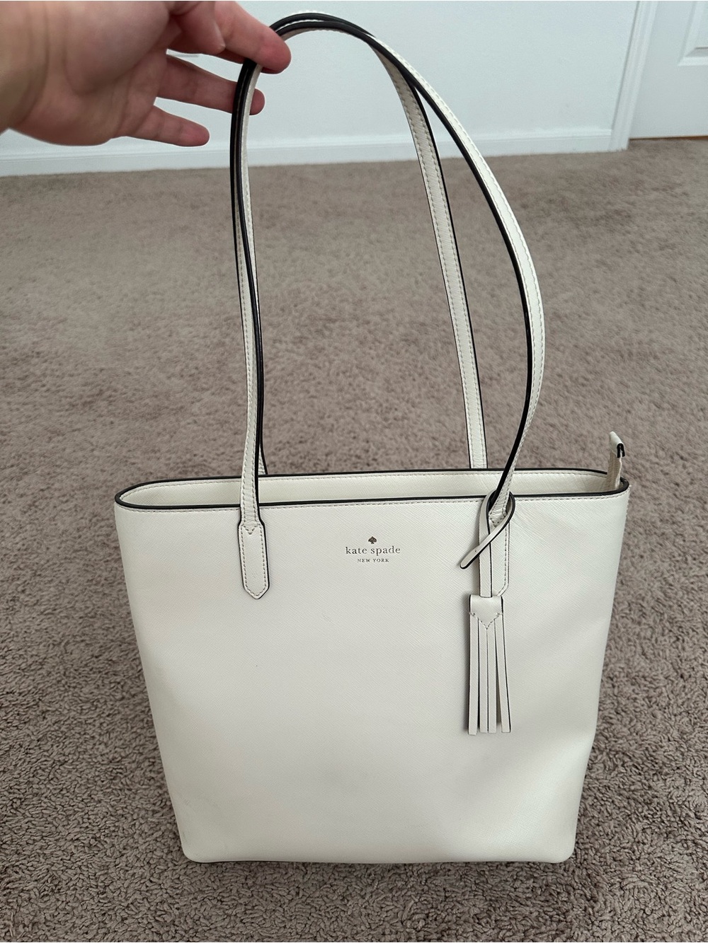 Kate Spade Cream Saffiano Leather Tassel Tote Bag Shoulder Bag